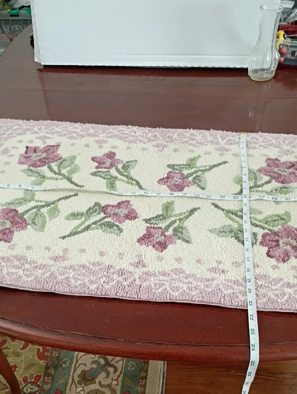 Vintage Pink and Green Floral Hooked Door Mat